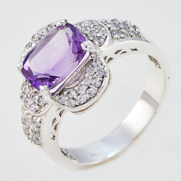 Amethyst Halo Indian 925 Silver Purple Gems Mid weight Contemporary Ring Jewelry