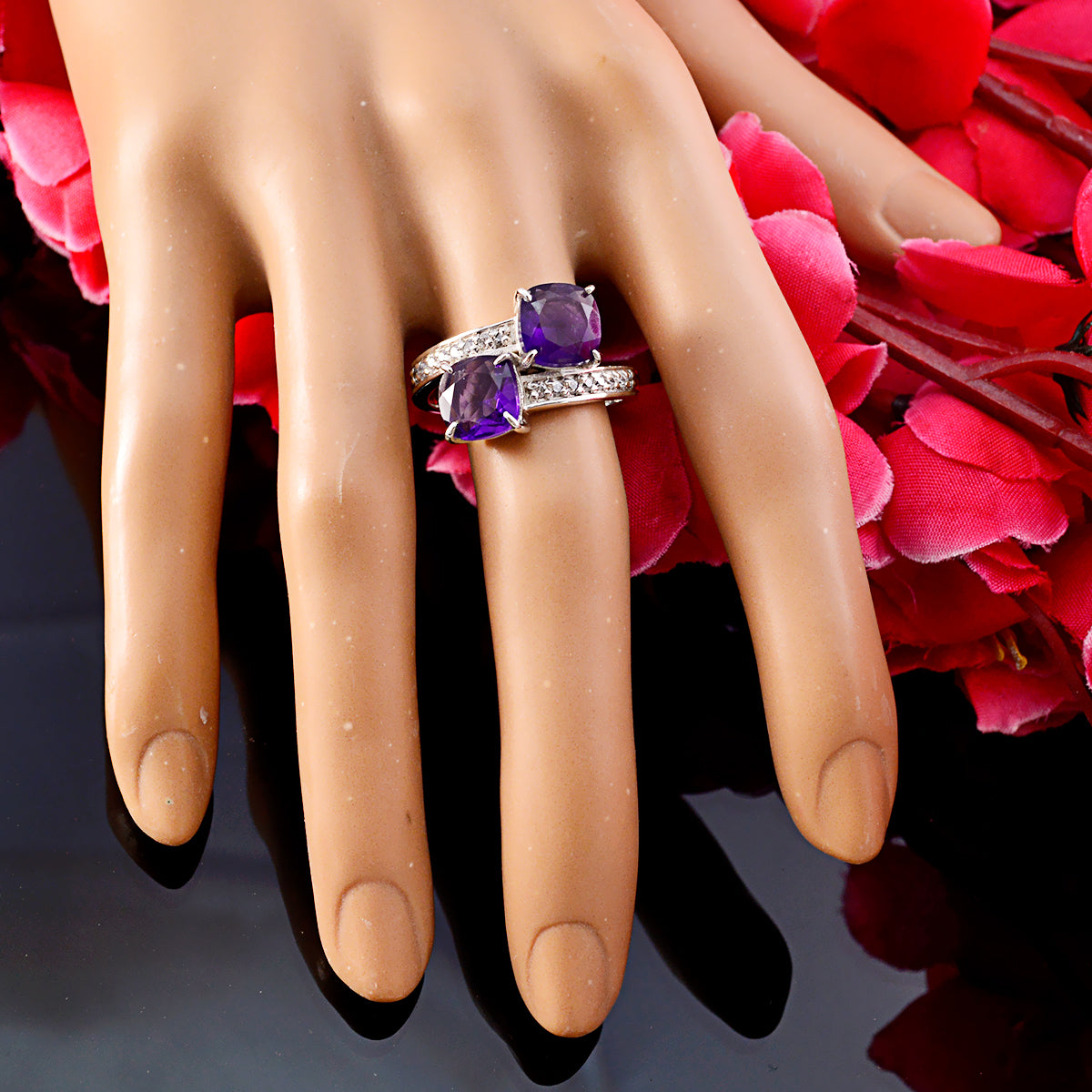 Amethyst Toi et Moi African 92.5 Silver Purple Gemstone Mid weight Abstract Ring Jewellery