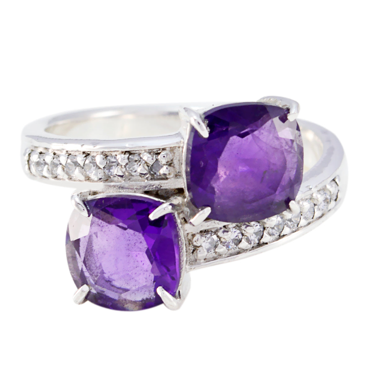 Amethyst Toi et Moi African 92.5 Silver Purple Gemstone Mid weight Abstract Ring Jewellery Hoofdafbeelding