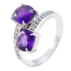 Amethyst Toi et Moi African 92.5 Silver Purple Gemstone Mid weight Abstract Ring Jewellery