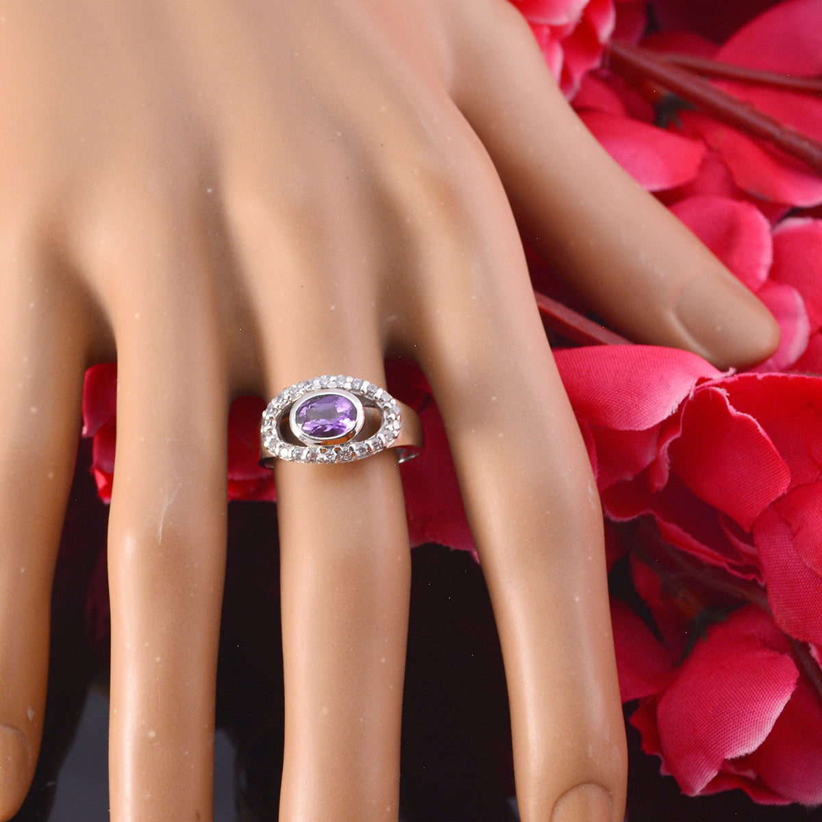 Amethyst Halo Korean 925 Sterling Silver Purple Gemstone Whisper thin Feminine Ring Jewellery