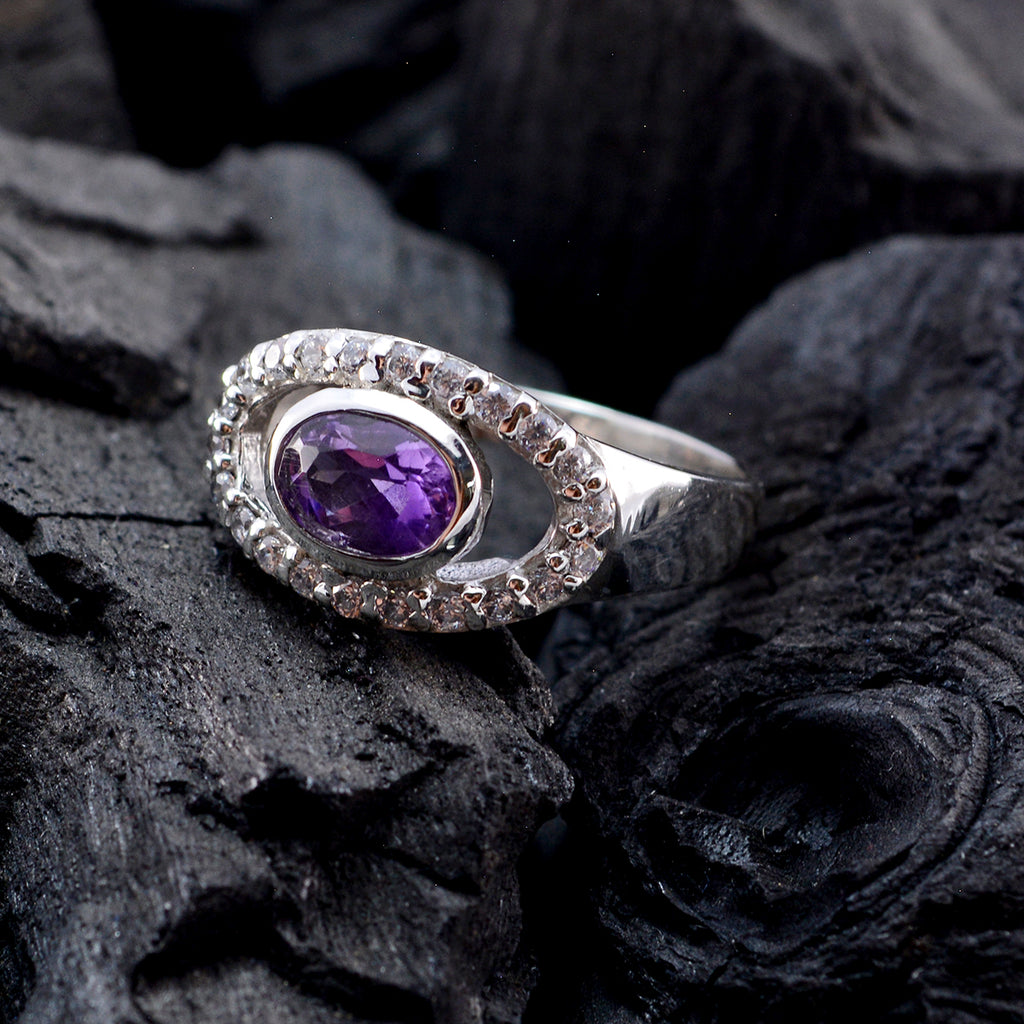 Amethyst Halo Korean 925 Sterling Silver Purple Gemstone Whisper thin Feminine Ring Jewellery