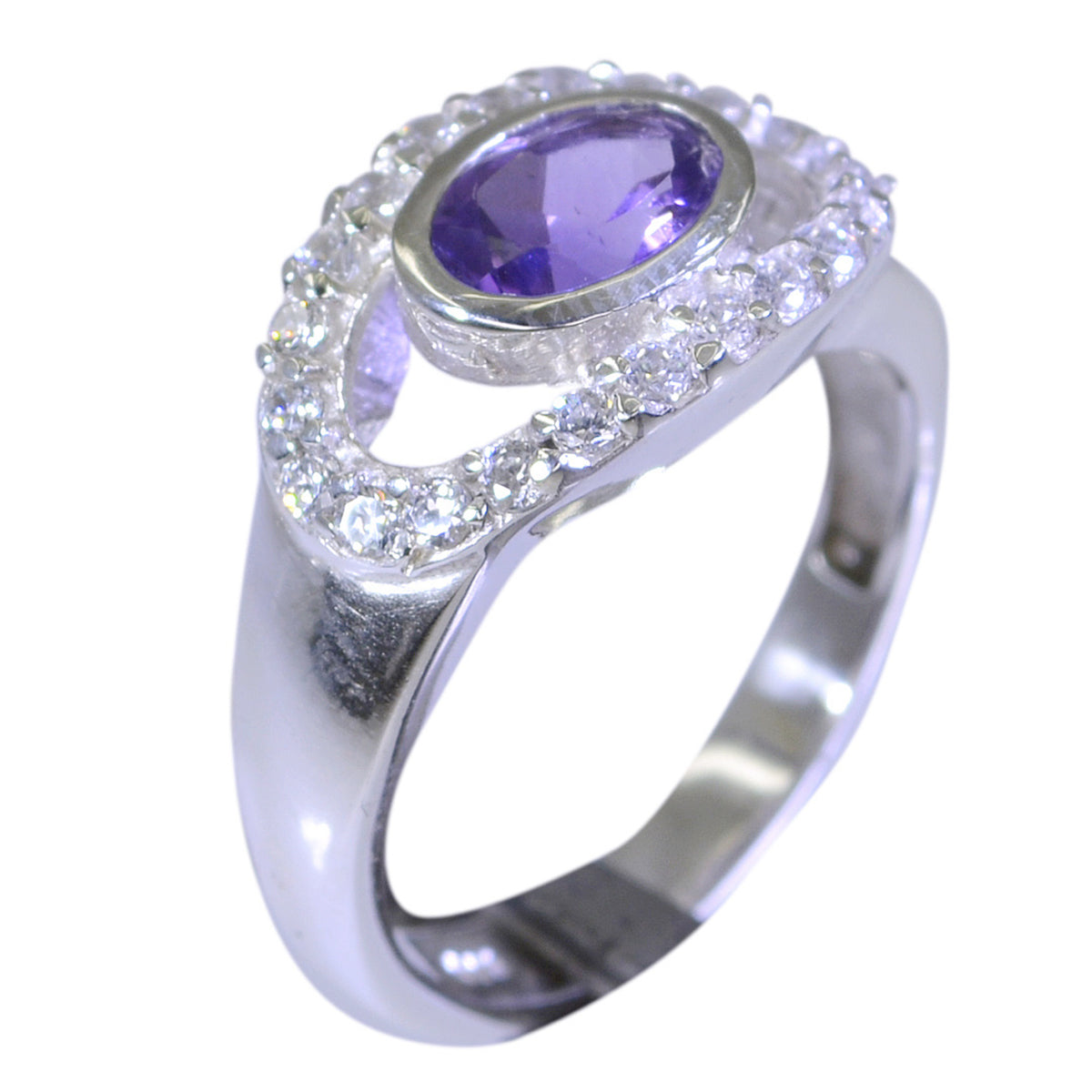 Amethyst Halo Korean 925 Sterling Silver Purple Gemstone Whisper thin Feminine Ring Jewellery Main image