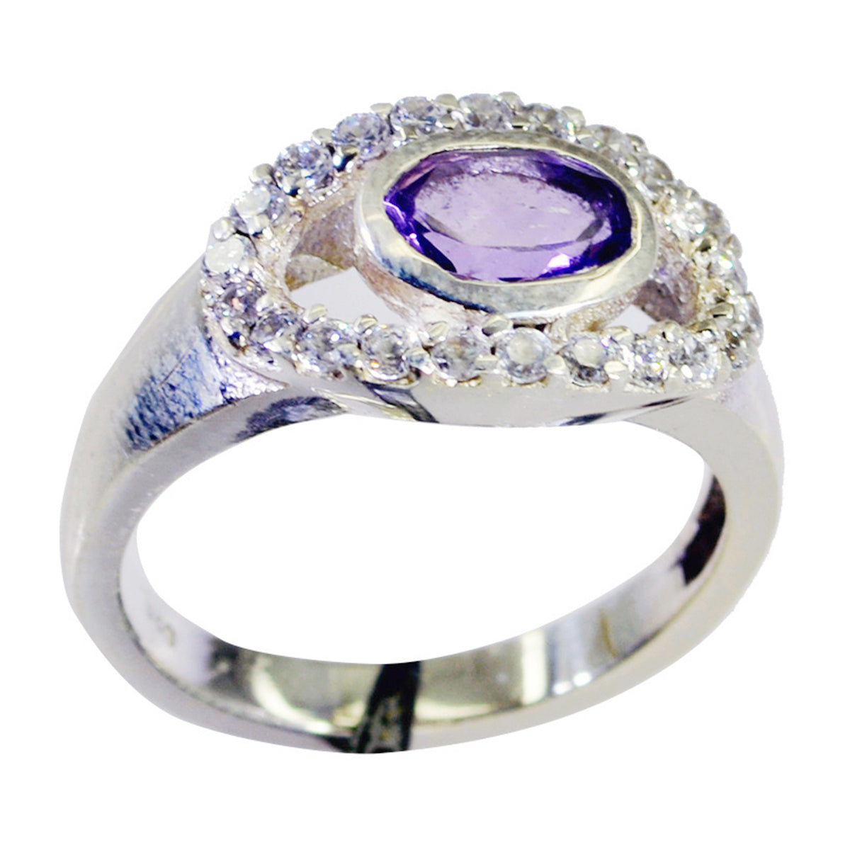 Amethyst Halo Korean 925 Sterling Silver Purple Gemstone Whisper thin Feminine Ring Jewellery