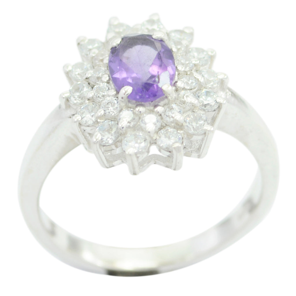 Amethyst Halo Russian Silver Purple Gemstones Slim Boho Ring Jewelry