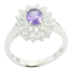 Amethyst Halo Russian Silver Purple Gemstones Slim Boho Ring Jewelry