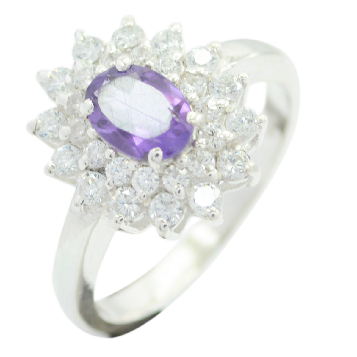 Bague fine style bohème en argent russe avec halo d'améthyste et pierres précieuses violettes Image secondaire du produit