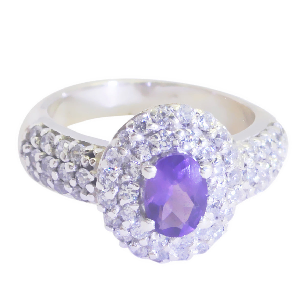 Bague contemporaine accrocheuse en argent sterling et pierre précieuse violette avec halo d'améthyste égyptienne Image secondaire du produit