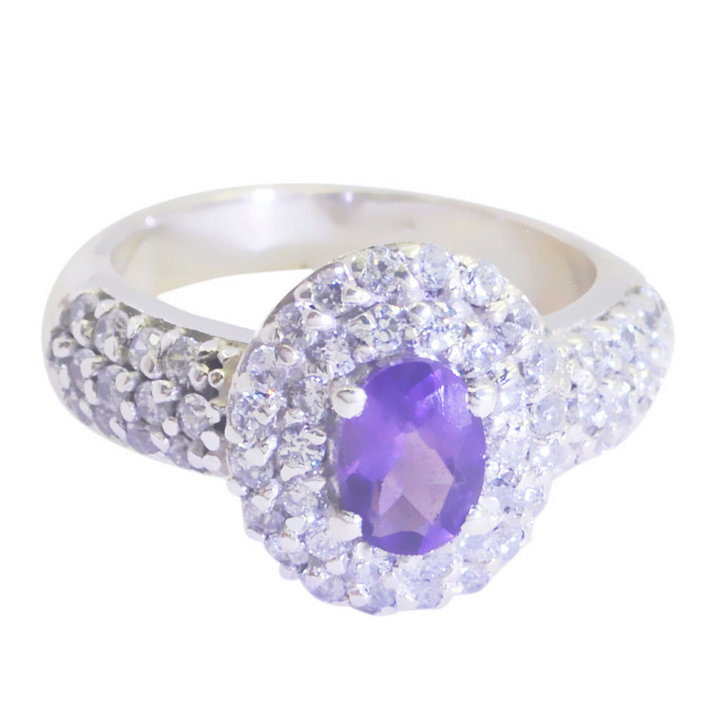 Amethyst Halo Egyptian Sterling Silver Purple Gemstone Eye catching Contemporary Ring Jewellery