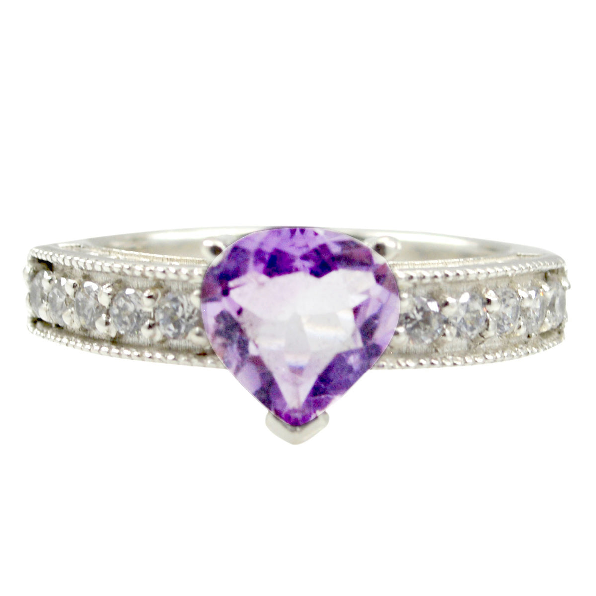 Amethyst Halo French 925 Silver Purple Gemstones Slim Fairytale Ring Jewellery