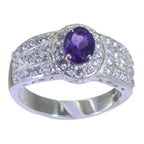 Amethyst Halo Indian 925 Sterling Silver Purple Gemstone Eye catching Abstract Ring Jewellery