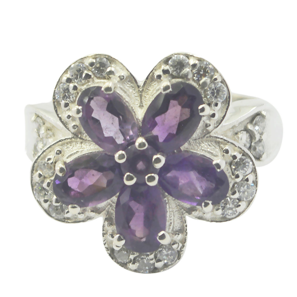 Amethyst Penta Indian 925 Silver Purple Gems Minimal Artisan Ring Jewellery