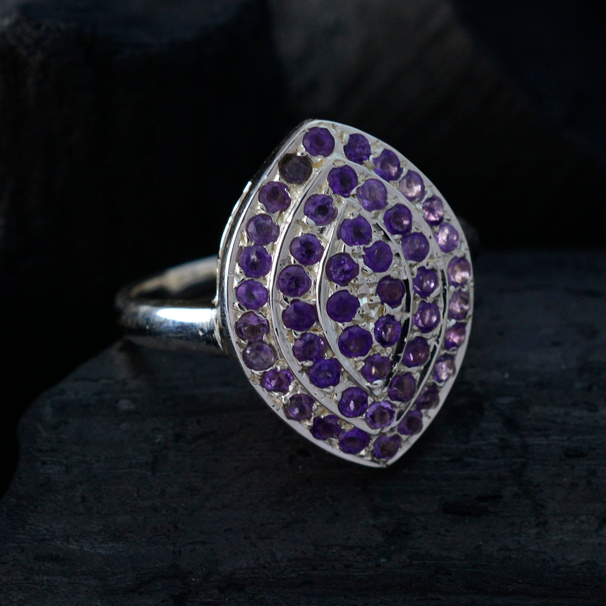 Amethyst multiple Moroccan Sterling Silver Purple Gemstones Classic Abstract Ring Jewellery