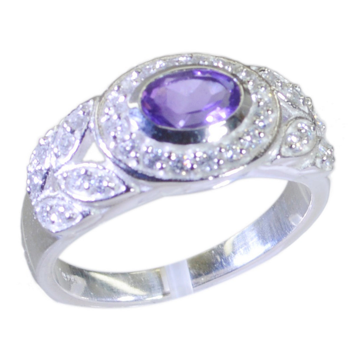 Amethyst Halo Russian Sterling Silver Purple Gems Minimal Fairytale Ring Jewelry Image principale du produit