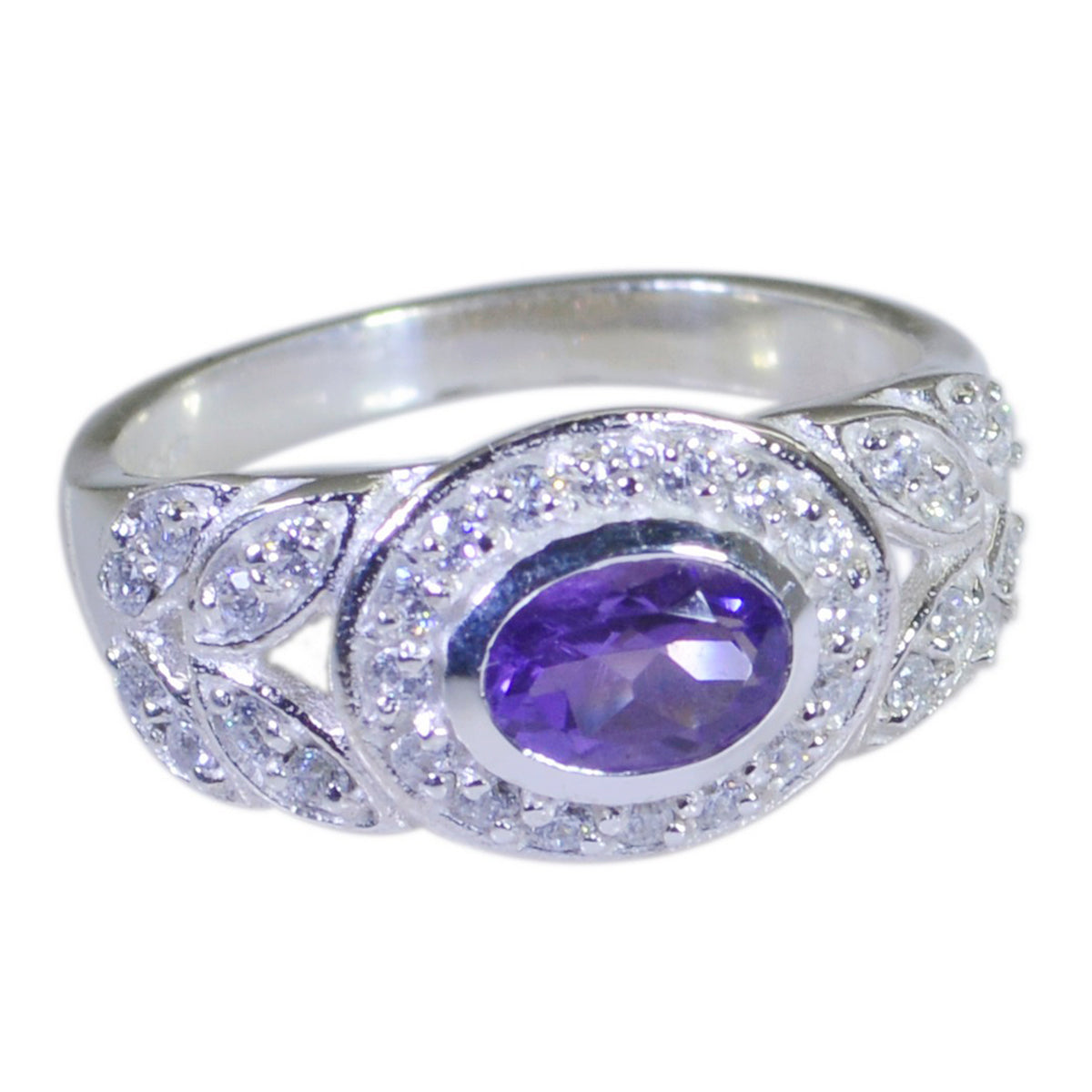 Amethyst Halo Russian Sterling Silver Purple Gems Minimal Fairytale Ring Jewelry