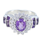 Amethyst Halo Egyptian Silver Purple Gems Mid weight Boho Ring Jewellery