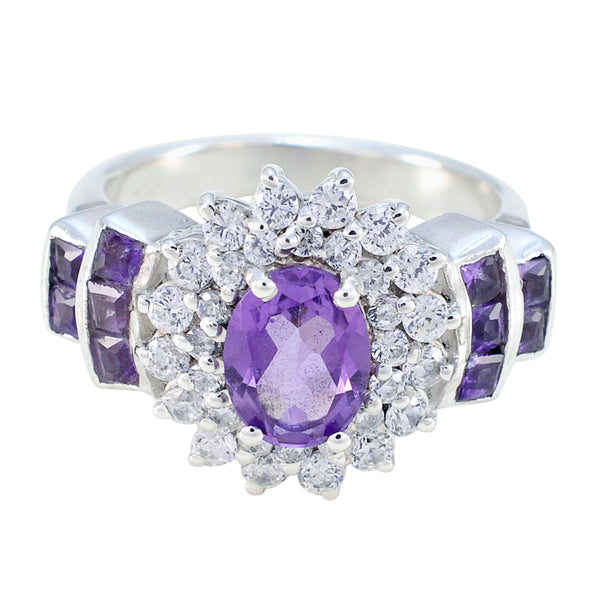 Amethyst Halo Egyptian Silver Purple Gems Mid weight Boho Ring Jewellery
