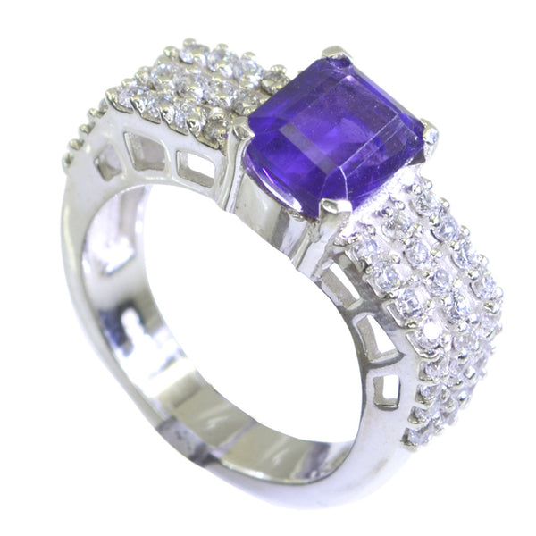 Amethyst Halo Russian Silver Purple Gemstones Eye catching Abstract Ring Jewelry