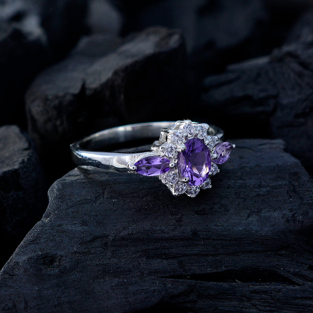 Amethyst Trilogy Russian 92.5 Silver Purple Gemstone Tiny Artisan Ring Jewelry