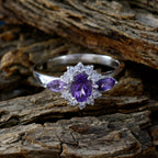 Amethyst Trilogy Russian 92.5 Silver Purple Gemstone Tiny Artisan Ring Jewelry