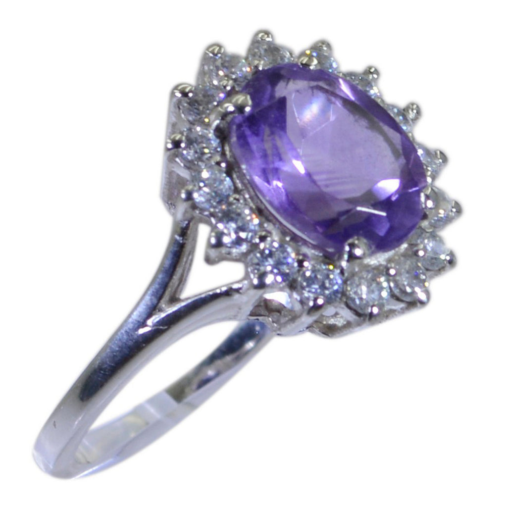 Amethyst Halo Indian 92.5 Silver Purple Gems Featherlight Abstract Ring Jewellery