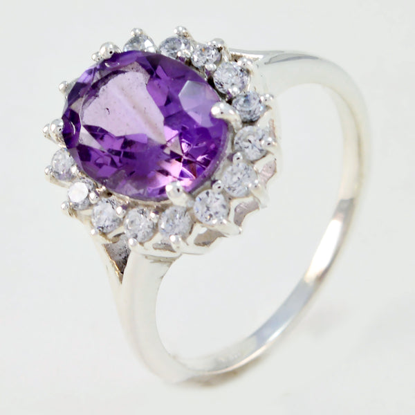 Amethyst Halo Indian 92.5 Silver Purple Gems Featherlight Abstract Ring Jewellery