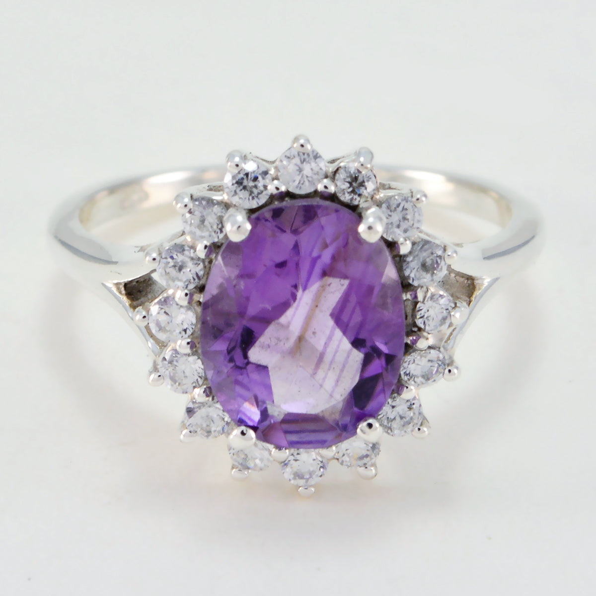 Amethyst Halo Indian 92.5 Silver Purple Gems Featherlight Abstract Ring Jewellery