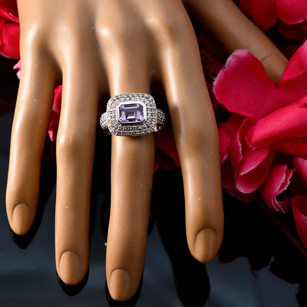 Amethyst Halo Russian Sterling Silver Purple Gems Eye catching Trendy Ring Jewelry