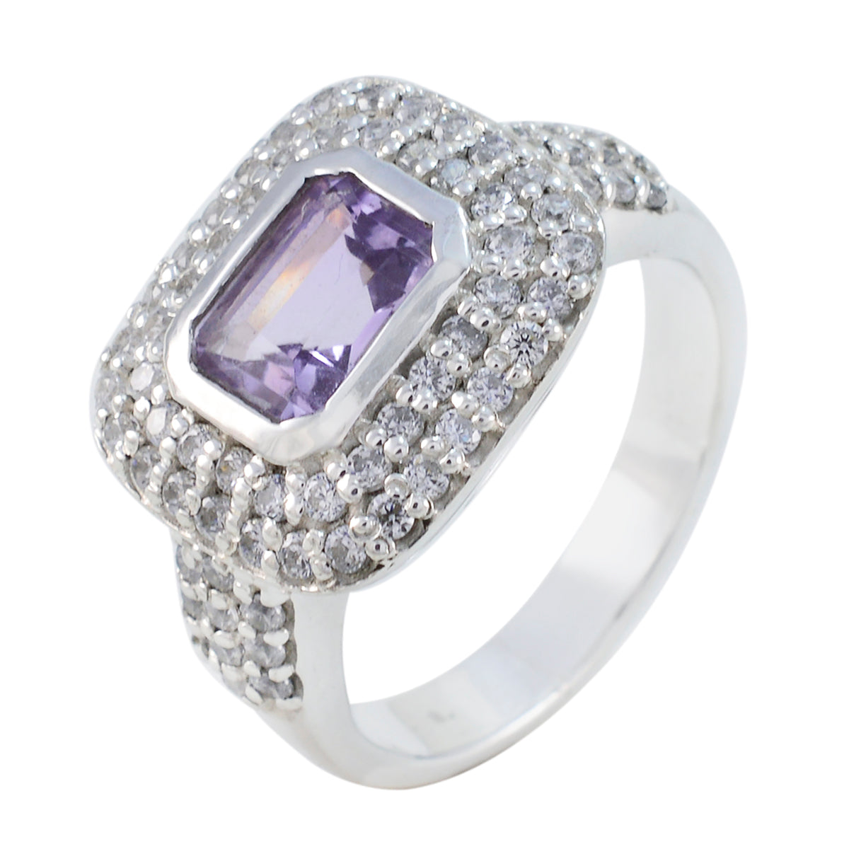 Amethyst Halo Russian Sterling Silver Purple Gems Eye catching Trendy Ring Jewelry Image principale du produit