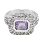 Amethyst Halo Russian Sterling Silver Purple Gems Eye catching Trendy Ring Jewelry