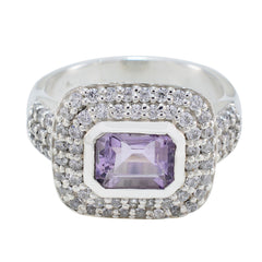 Amethyst Halo Russian Sterling Silver Purple Gems Eye catching Trendy Ring Jewelry