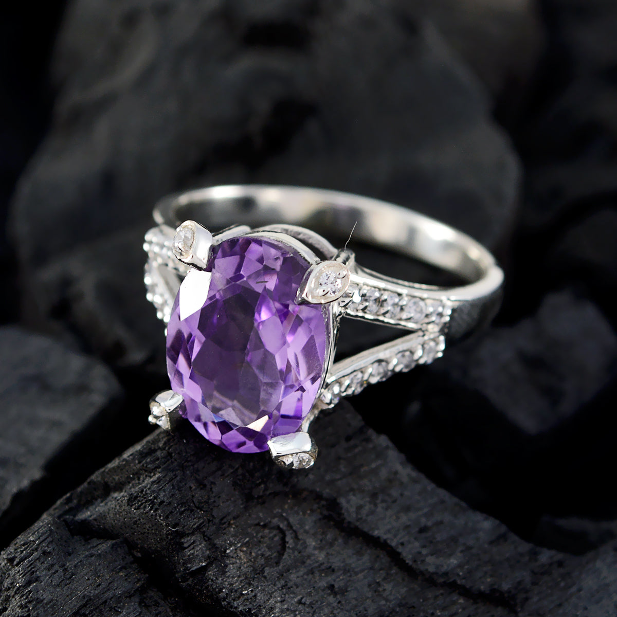 Amethyst Halo Egyptian 92.5 Silver Purple Gemstones Classic Artisan Ring Jewellery