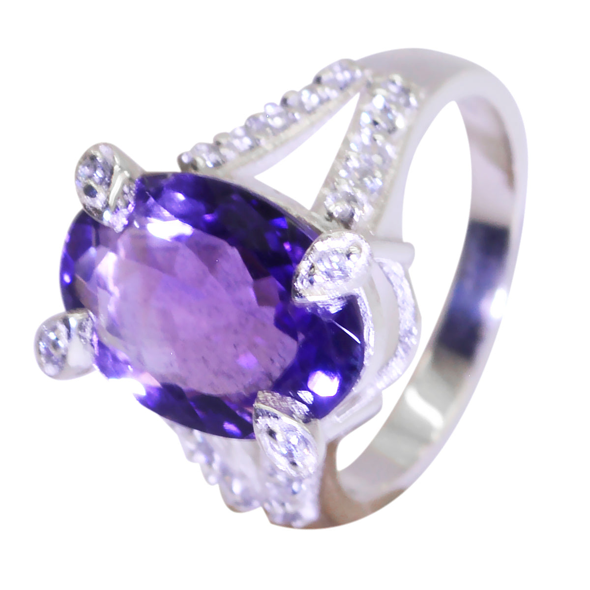 Amethyst Halo Egyptian 92.5 Silver Purple Gemstones Classic Artisan Ring Jewellery