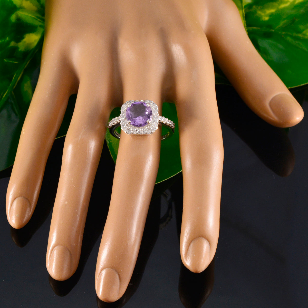 Amethyst Halo African 925 Silver Purple Gems Tiny Love Ring Jewellery