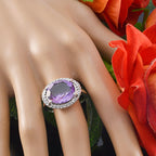 Amethyst Halo French 92.5 Silver Purple Gemstones Versatile Trendy Ring Jewelry