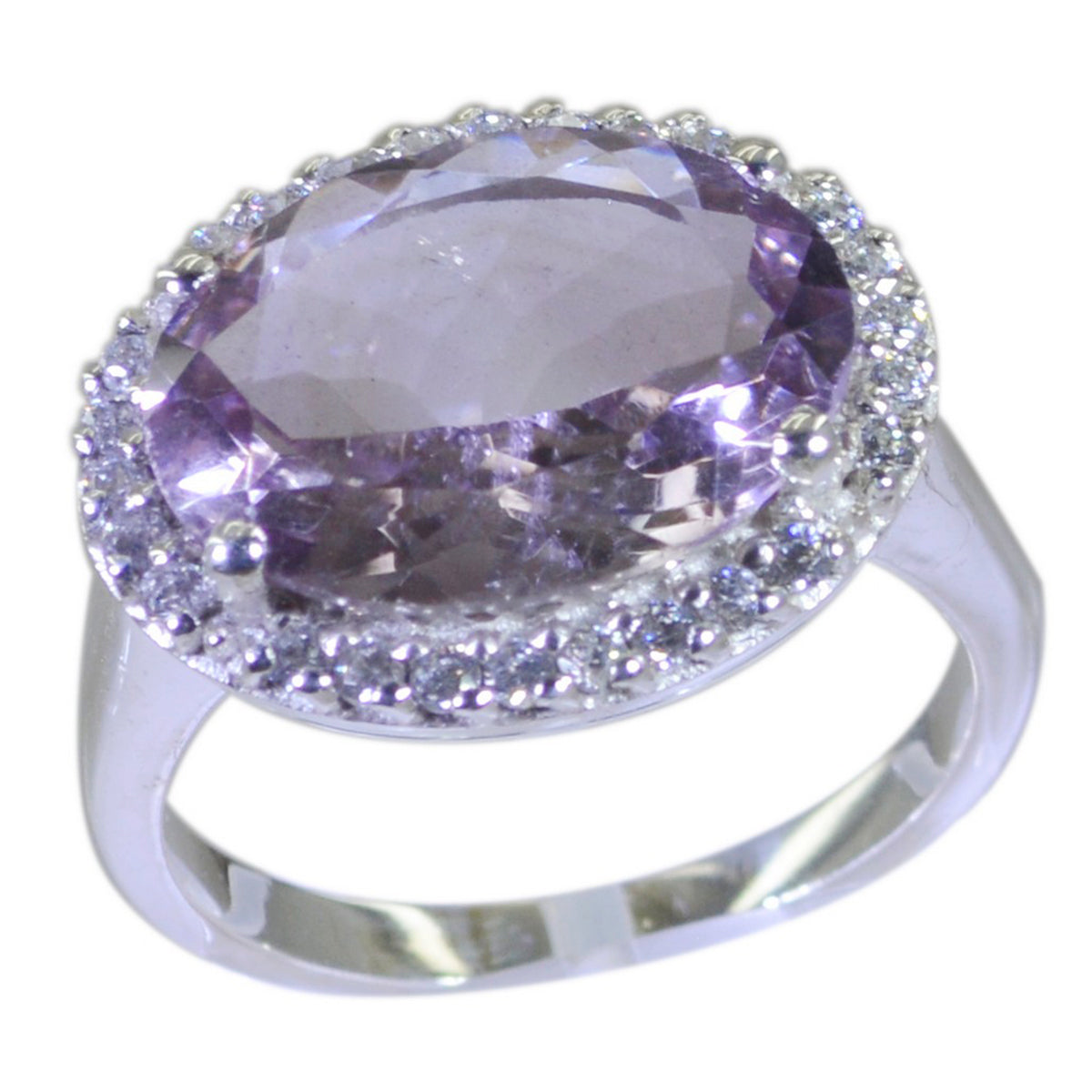 Amethyst Halo French 92.5 Silver Purple Gemstones Versatile Trendy Ring Jewelry Huvudsaklig produktbild