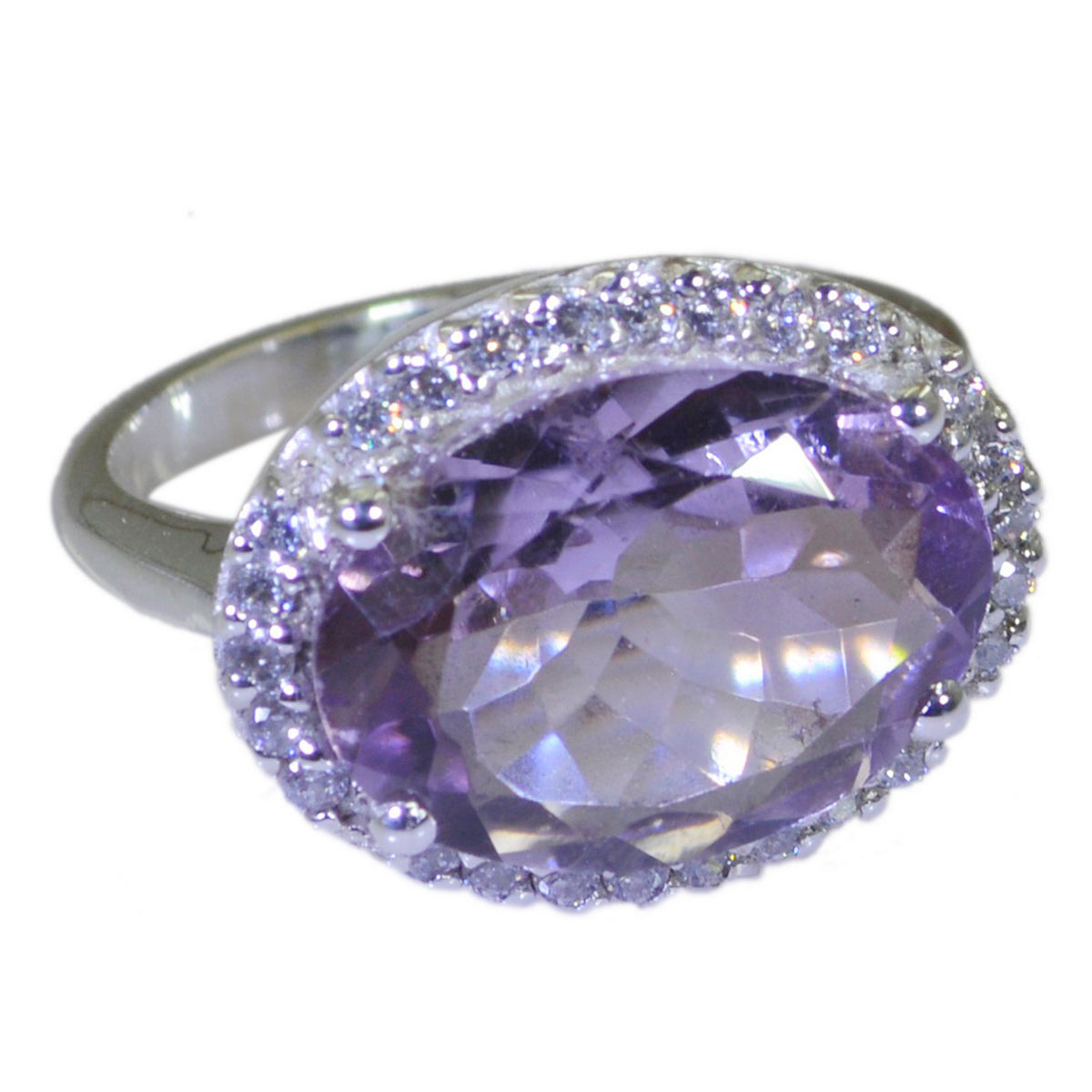 Amethyst Halo French 92.5 Silver Purple Gemstones Versatile Trendy Ring Jewelry