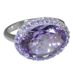 Amethyst Halo French 92.5 Silver Purple Gemstones Versatile Trendy Ring Jewelry