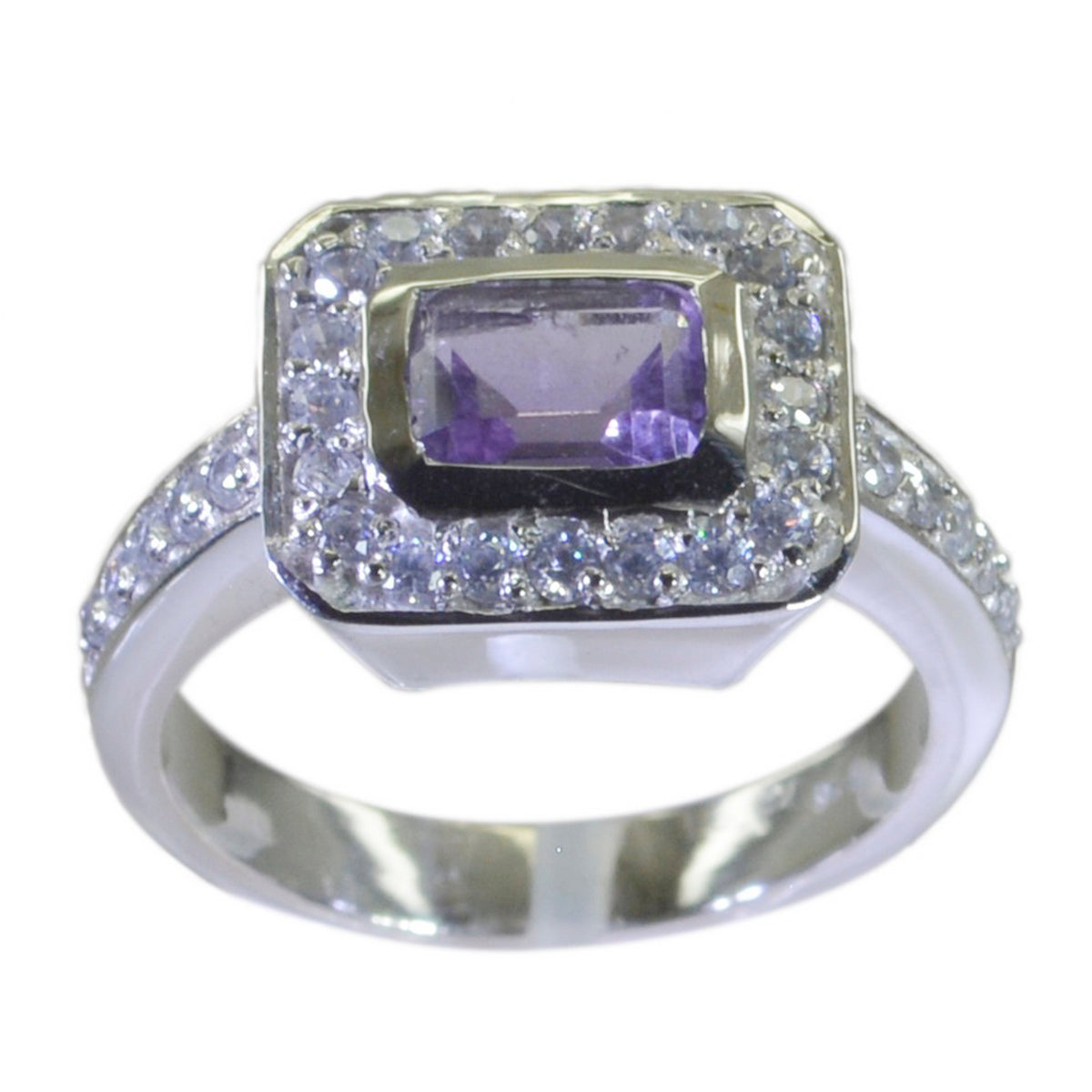 Amethyst Halo Indian Silver Purple Gemstone Minimal Fairytale Ring Jewelry Immagine principale del prodotto