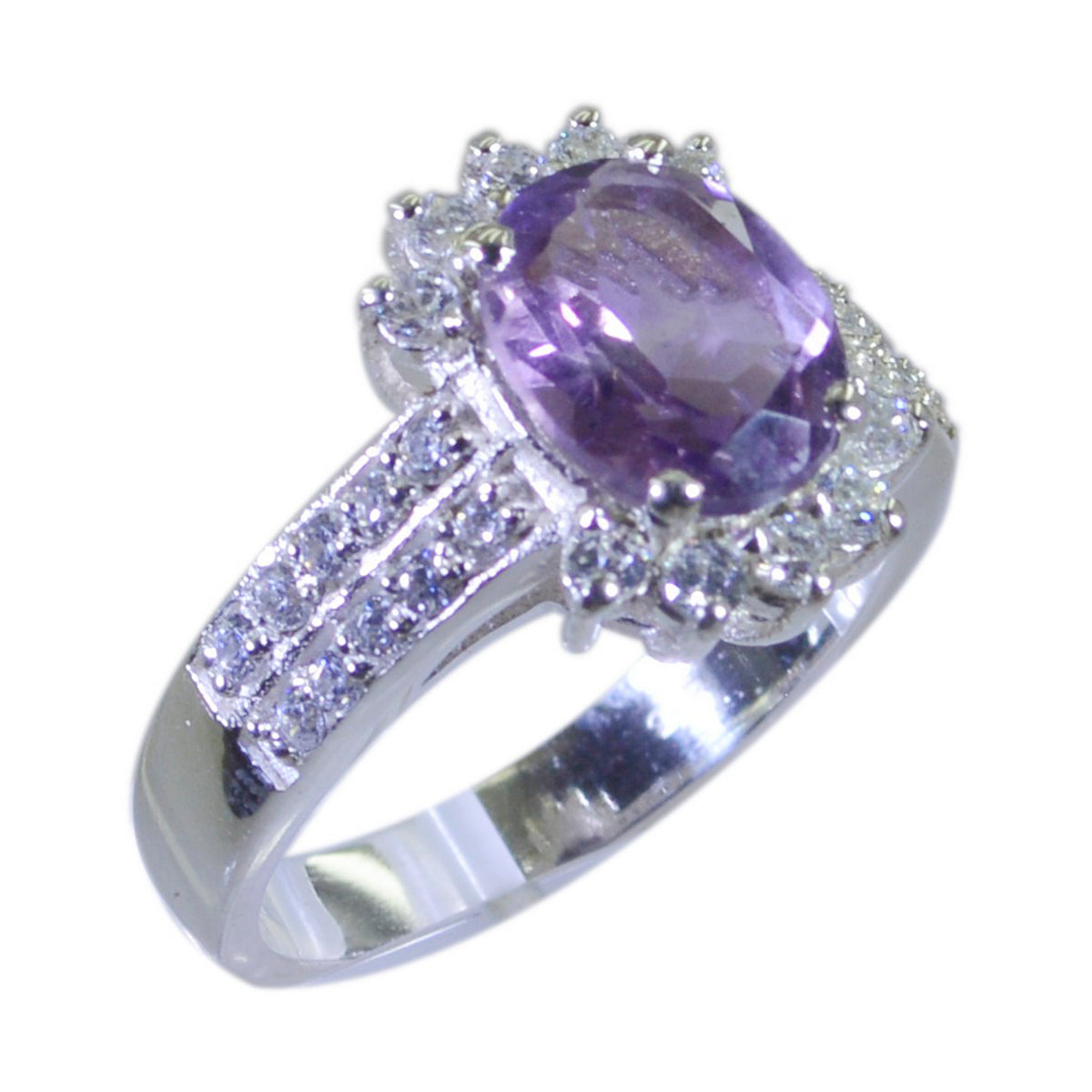 Amethyst Halo German Sterling Silver Purple Gemstone Classic Luxurious Ring Jewelry