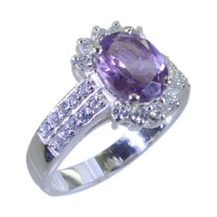 Amethyst Halo German Sterling Silver Purple Gemstone Classic Luxurious Ring Jewelry