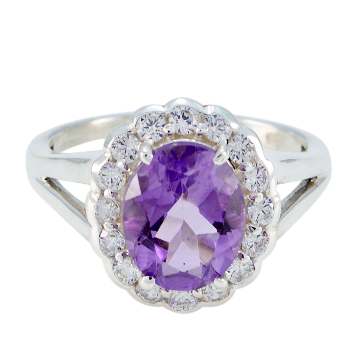 Amethyst Halo Indian 925 Sterling Silver Purple Gems Slim Luxurious Ring Jewelry Huvudsaklig produktbild