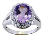 Amethyst Halo Indian 925 Sterling Silver Purple Gems Slim Luxurious Ring Jewelry