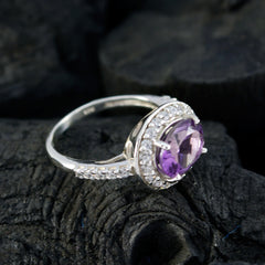 Amethyst Halo American 925 Sterling Silver Purple Gemstone Whisper thin Contemporary Ring Jewelry