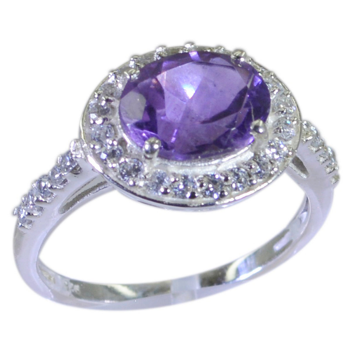 Amethyst Halo American 925 Sterling Silver Purple Gemstone Whisper thin Contemporary Ring Jewelry