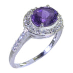 Amethyst Halo American 925 Sterling Silver Purple Gemstone Whisper thin Contemporary Ring Jewelry