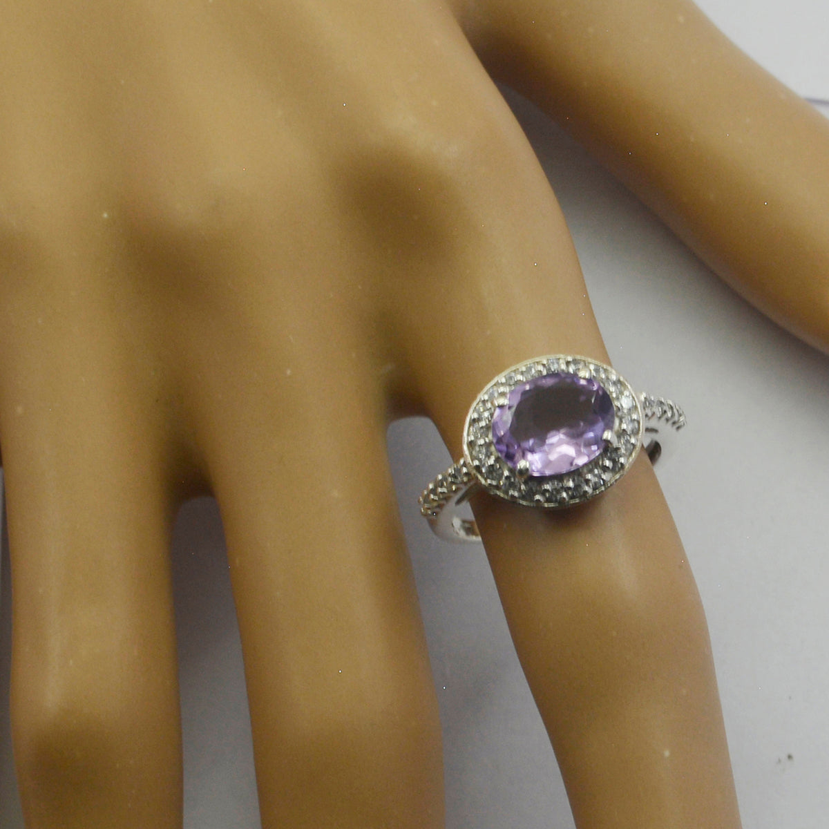 Amethyst Halo American 925 Sterling Silver Purple Gemstone Whisper thin Contemporary Ring Jewelry