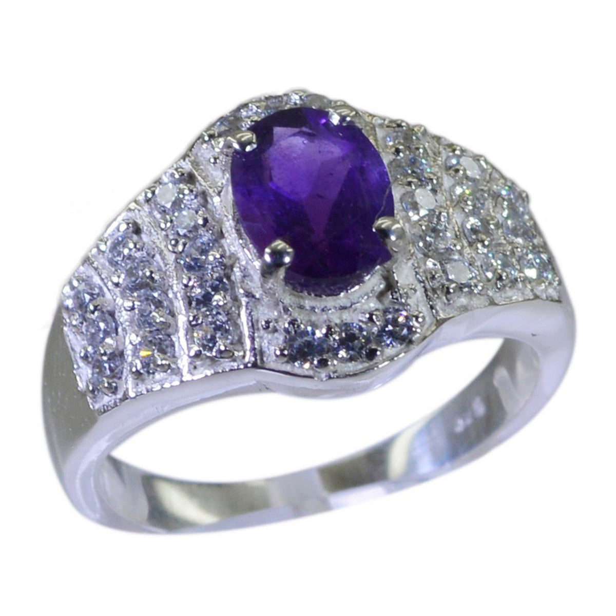 Amethyst Halo German Silver Purple Gemstones Mid weight Artisan Ring Jewellery Huvudsaklig produktbild