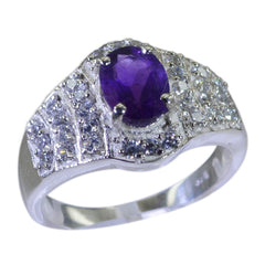 Amethyst Halo German Silver Purple Gemstones Mid weight Artisan Ring Jewellery