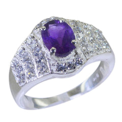 Amethyst Halo German Silver Purple Gemstones Mid weight Artisan Ring Jewellery